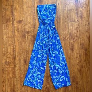 NEW Lilly Pulitzer Blue Pim Strapless Jumpsuit Romper Grotto Print Women’s XS
